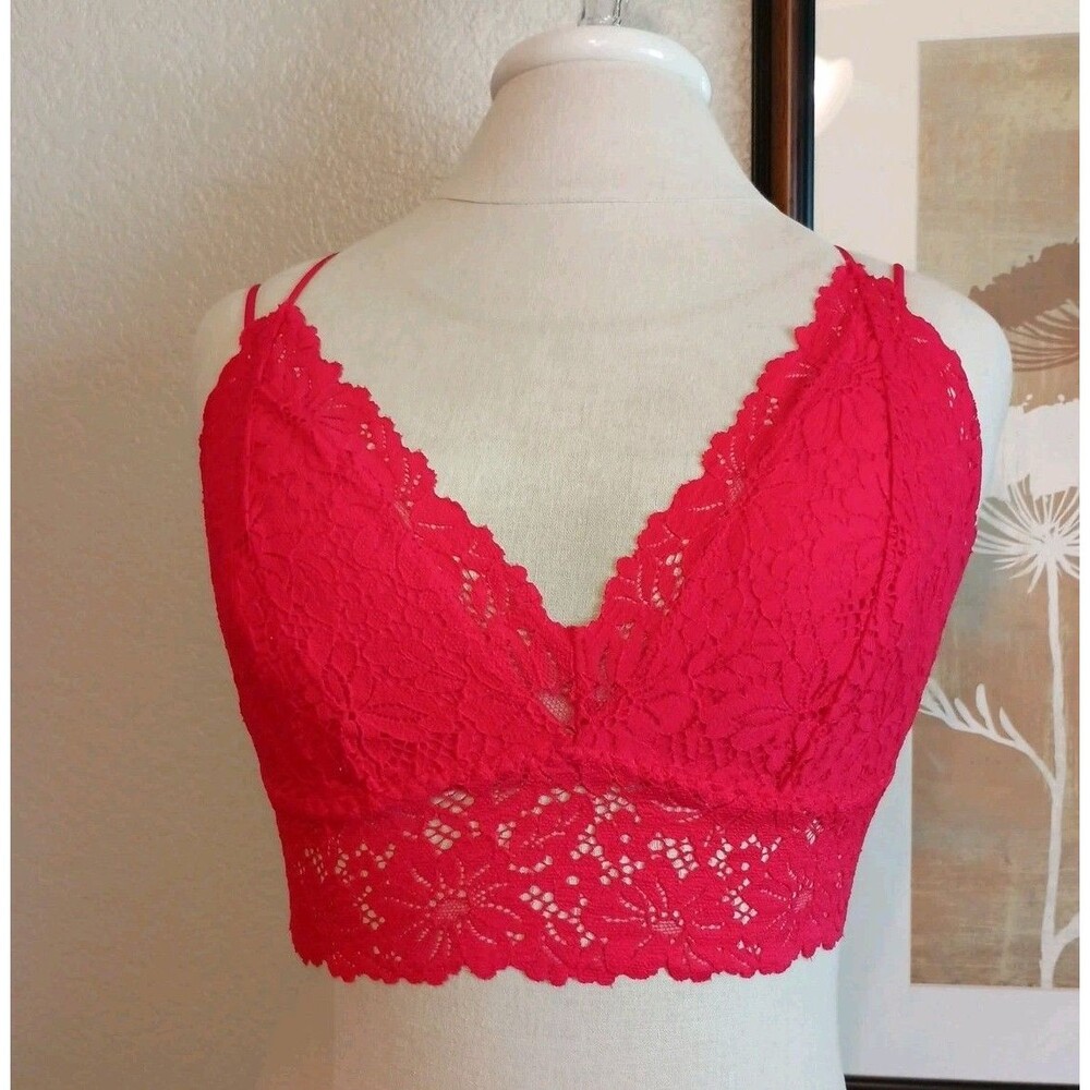 Victorias Secret Pink Bralette Medium DD Red Lace Wireless Pullover Smocked Back